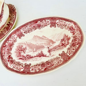Vintage Villeroy & Boch serving platter and sauce boat, pattern Burgenland pink