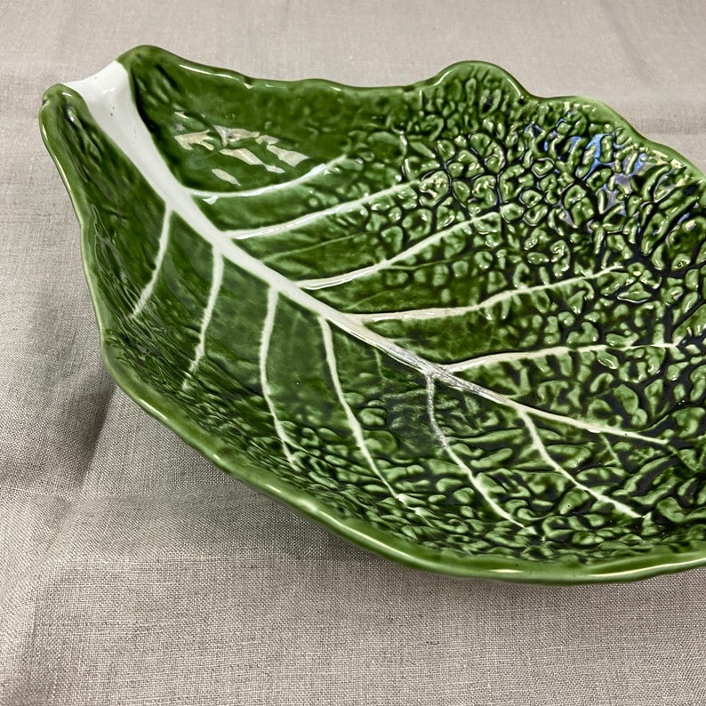 Large cabbage leaf bowl Portuguese green ceramic salad or Etsy