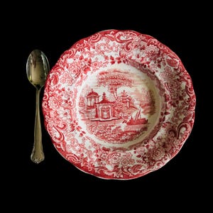Antique La Cartuja Sevilla Pickman Red Transferware Bowl