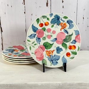 Vintage French plates, K&G Luneville Séville, set of 5, French dinnerware, colourful fruit plates, French kitchen decor