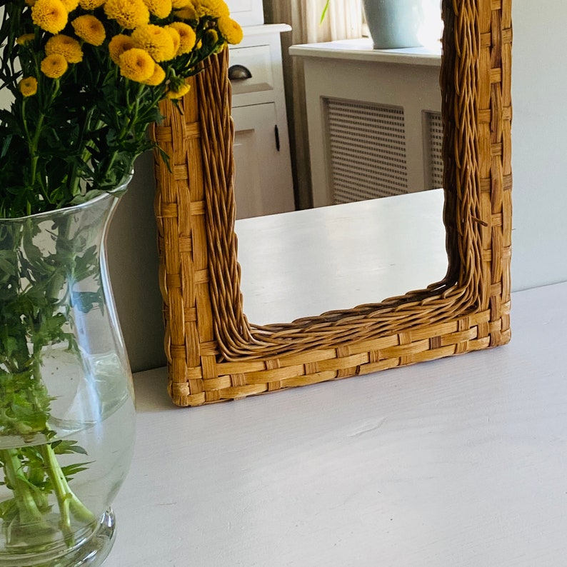 Vintage wicker frame mirror mid century rectangular rattan Etsy