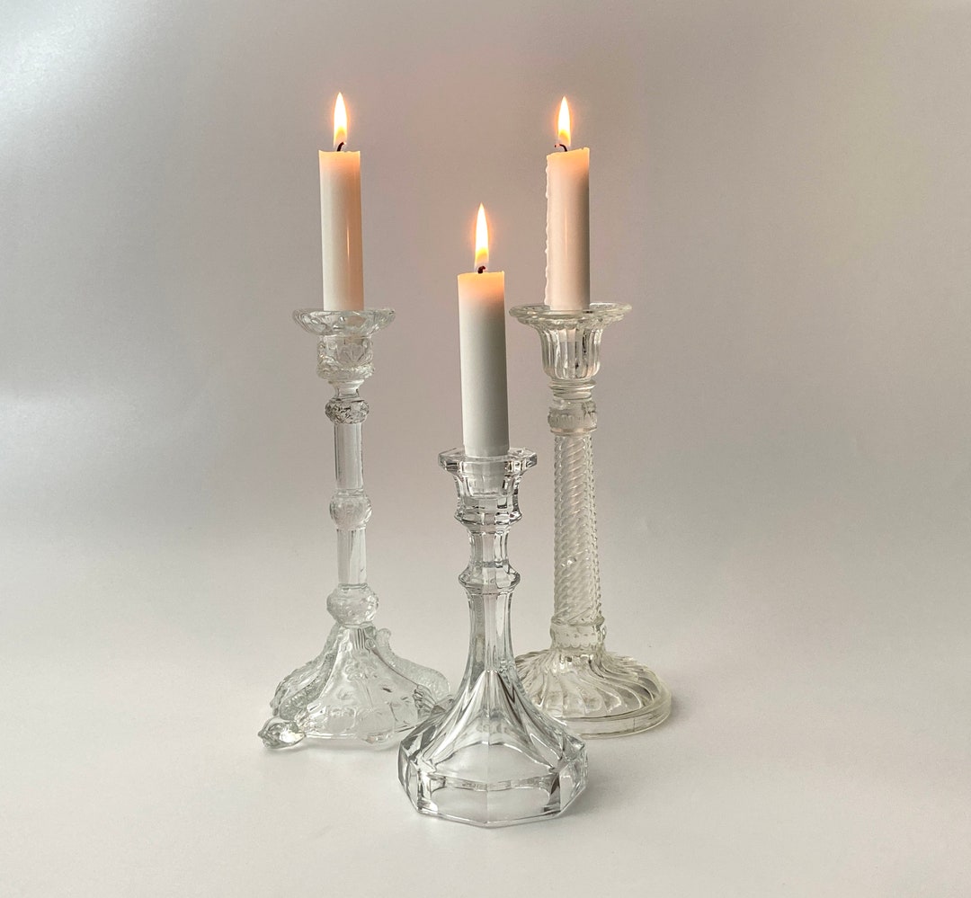 Antique Glass Candlesticks Set of Three Antique Pressed Glass Etsy