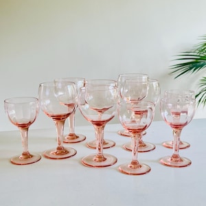 Vintage set of 10 pink wine glasses, 1930s