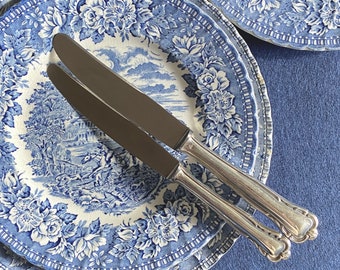 Ensemble de 20 couteaux de table et de dessert en métal argenté, couverts vintage classiques, couverts