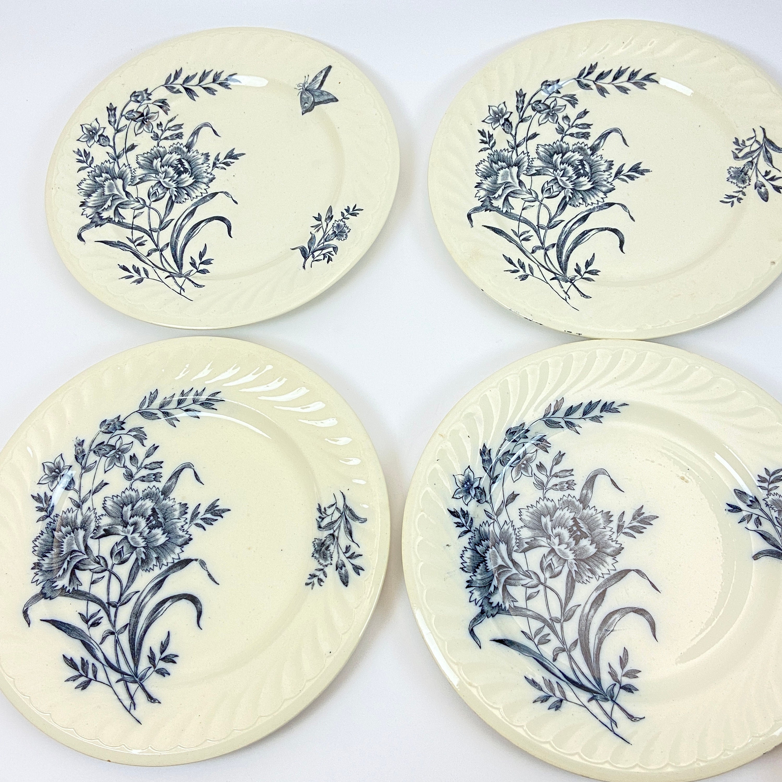Vintage French Dinner Plates Set of 8 Fluted Plates Blue Etsy