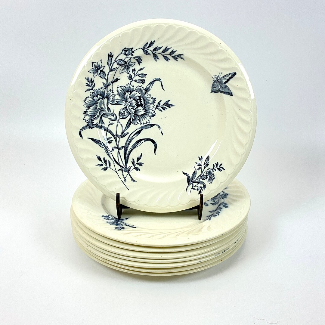 Vintage French Dinner Plates Set of 8 Fluted Plates Blue Etsy