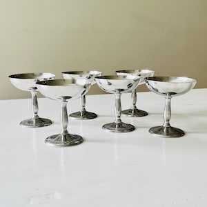 French icecream bowls set of 6 pedestal coupes, stainless steel, 1960-70s