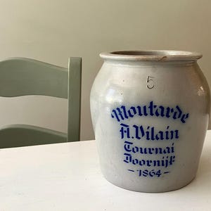 Antique stoneware crock, Moutarde large 5 liter grocery store mustard jar