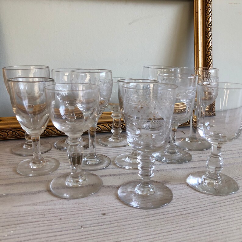 Needle Etched Glasses 1800s Early 1900 Wine Porto Cordial Etsy