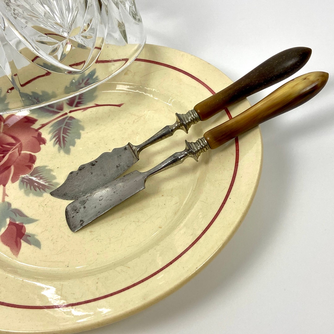 Antique French Cheese Flatware With Real Bone Handles Cutlery Etsy