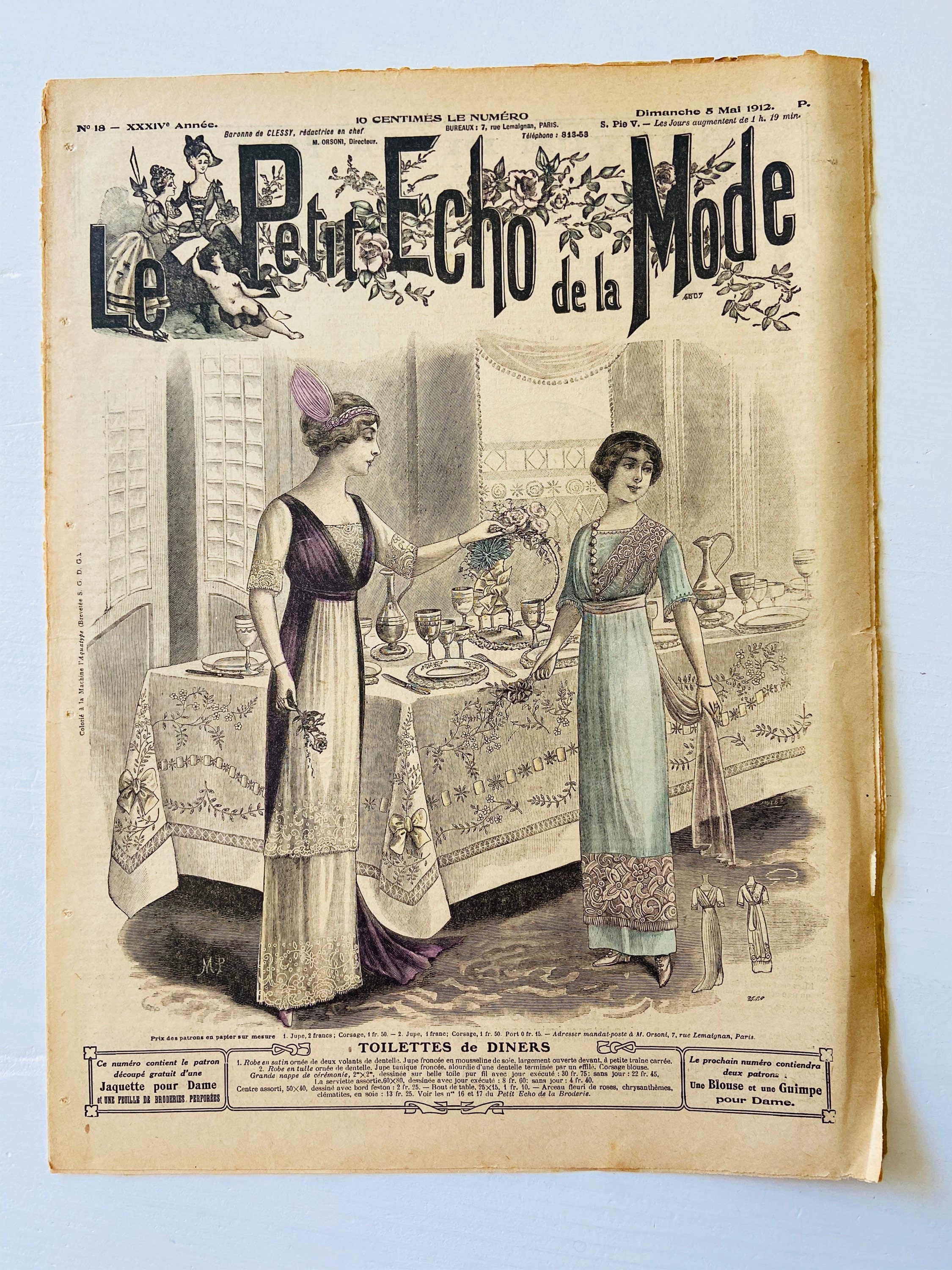 Antique French Fashion Magazine 1912 Echo De La Mode for - Etsy