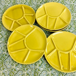 Yellow fondue plates, vintage set 5 , French Niderviller plates, 1970s
