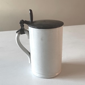 Antique Belgian Faience Beer Stein with Pewter Lid, Mouzin-Lecat, ca 1870