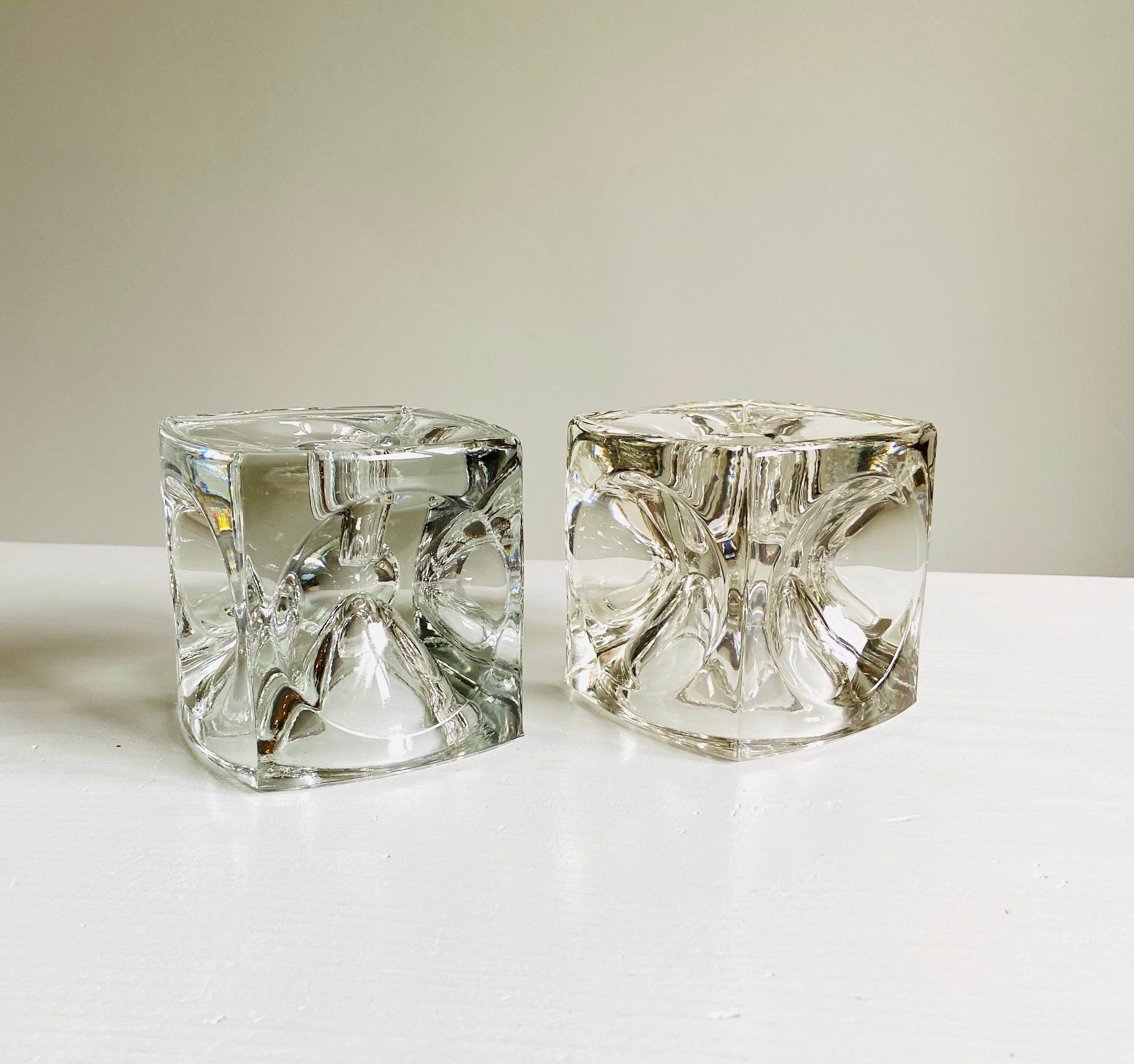 Vintage Glass Ice Cube Candle Holders 1970s Block Candle Etsy Australia