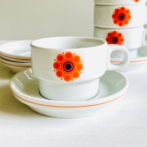 Vintage TC 100 Coffee Cup Set: Hans Roericht Rosenthal Orange Daisy Design