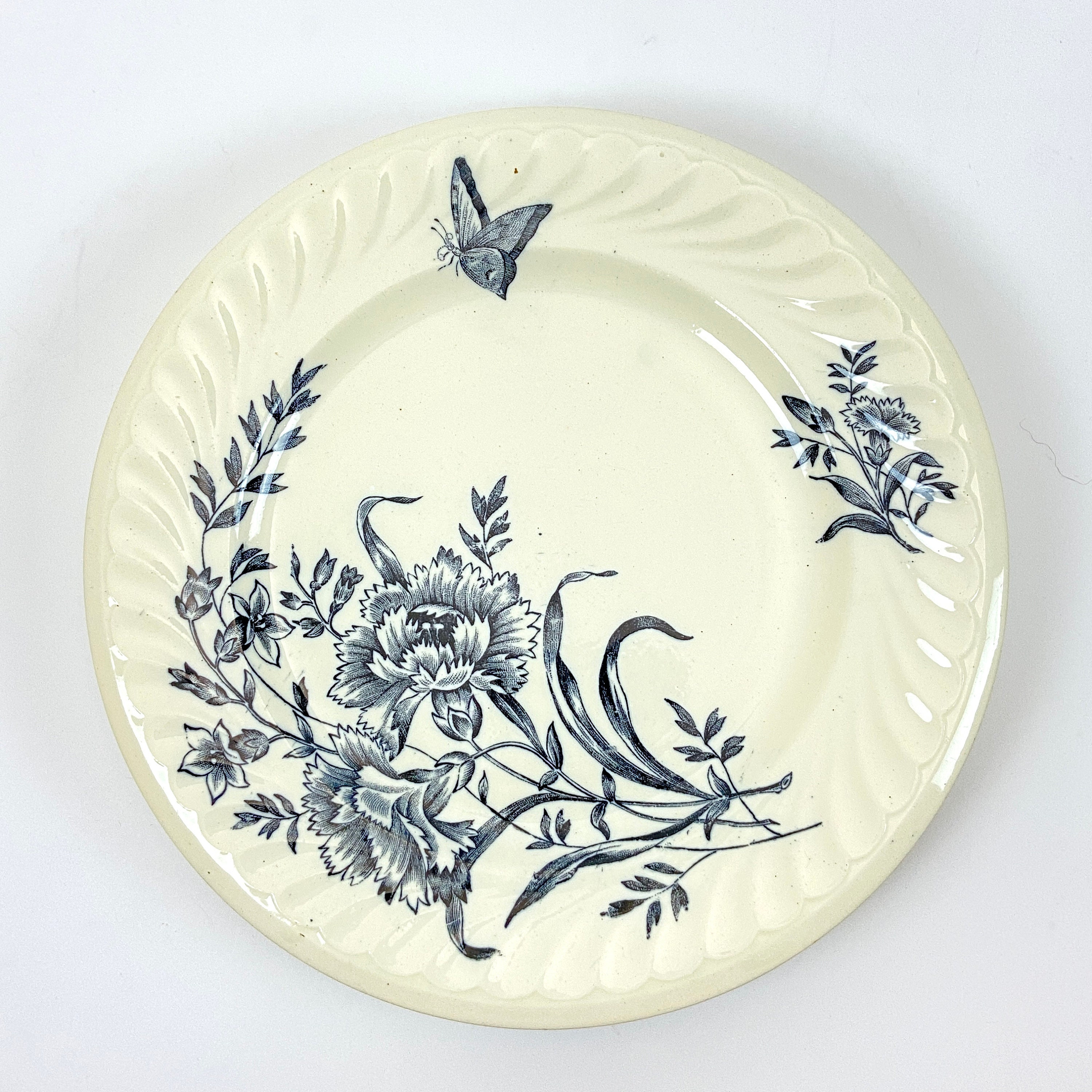 Vintage French Dinner Plates Set of 8 Fluted Plates Blue Etsy