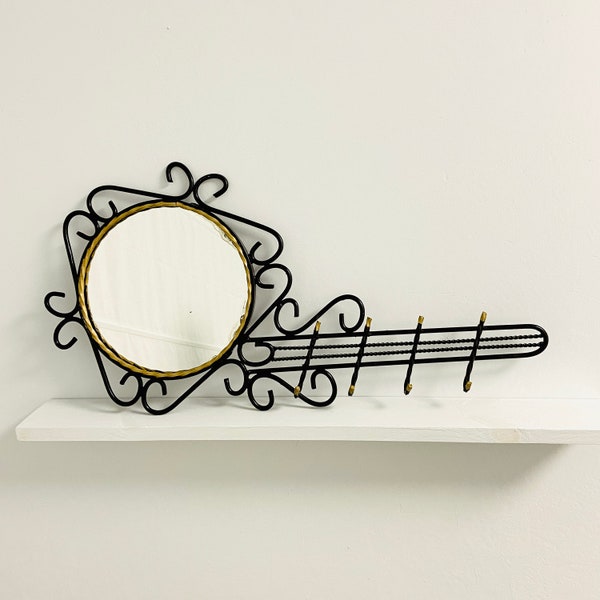Vintage French 1960s coat rack black and gold mid century musical notes Rockabilly style