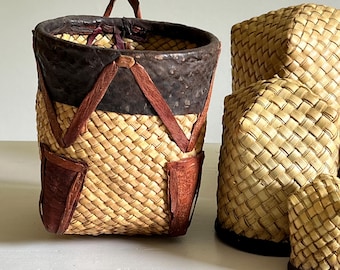 Vintage African ethnic marriage baskets, collectible handmade traditional crafts, Burkina Faso