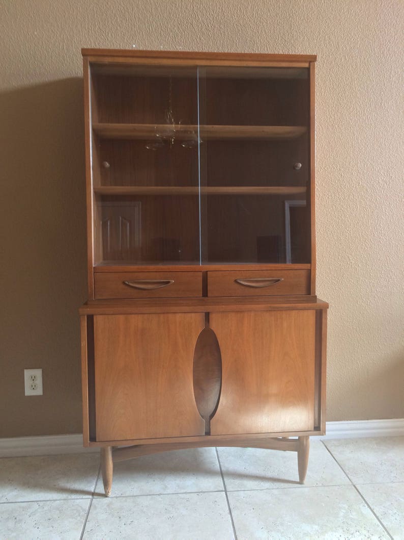 Vintage Mid Century Modern Credenza Hutch with Glass Doors | Etsy