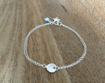 New 925 Sterling Silver Adjustable Rope Chain Anklet 10/"-12/" Sand Dollar Charm