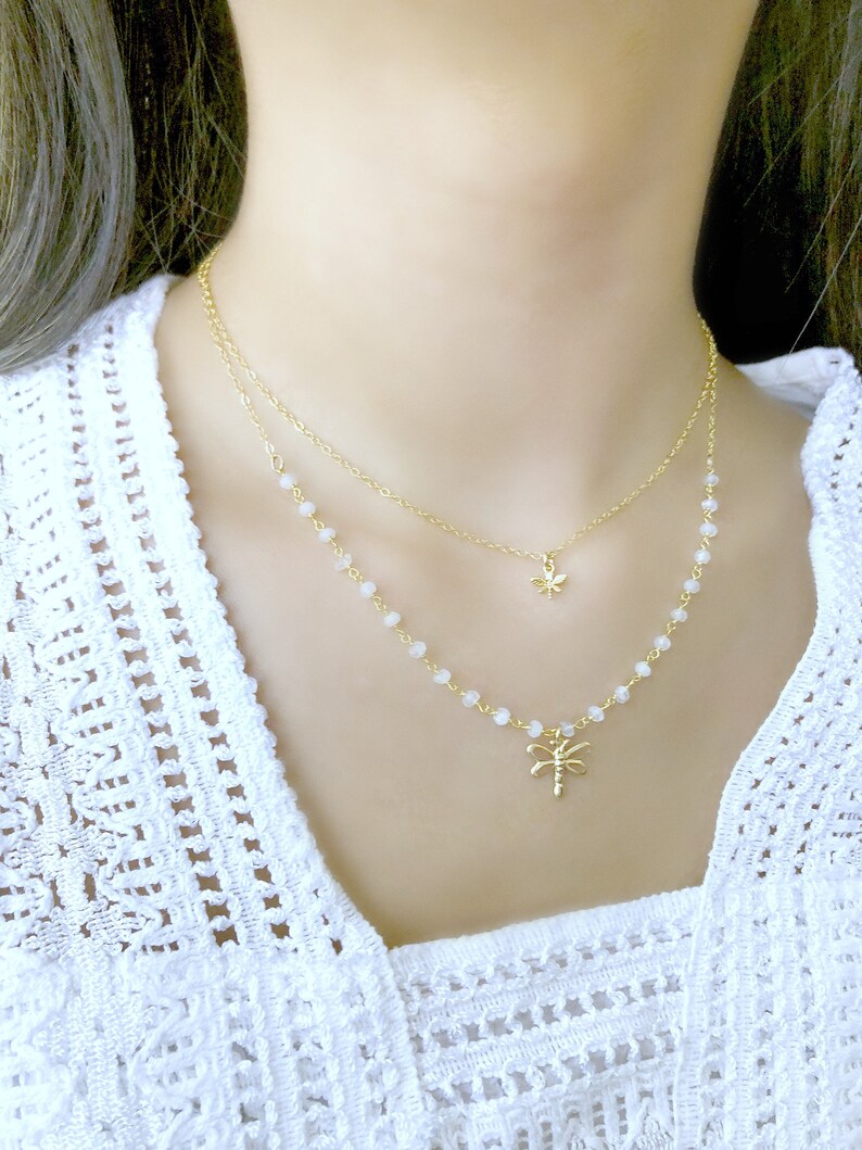 Download Jewelry Necklaces Layered Rainbow Moonstone Necklace Cz Dragonfly 14k Gold Filled Moonstone Necklace Moonstone Jewelry Dragonfly Necklace Dragonfly Jewelry