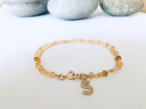 Moonstone Bracelet With Cz Letter Initial Bracelet Multi Etsy