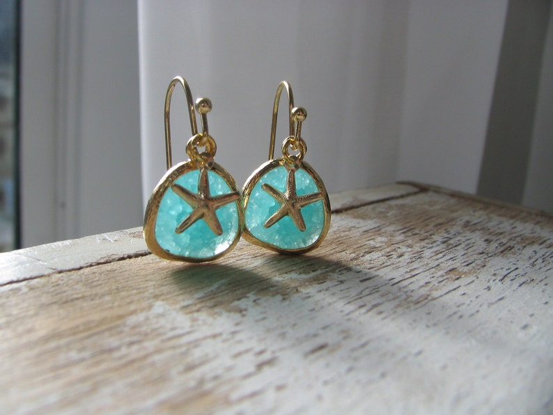 14k Gold Filled Mint Earrings with Starfish Starfish Earrings Etsy