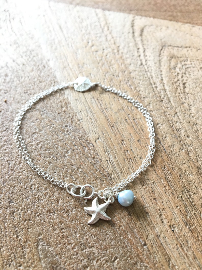 925 Sterling Silver Sand Dollar Bracelet or Anklet Pearl & Etsy