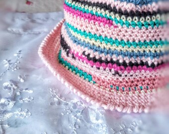 Bucket hat crochet hat fisherman hat spring/summer hat beach hat pink rainbow