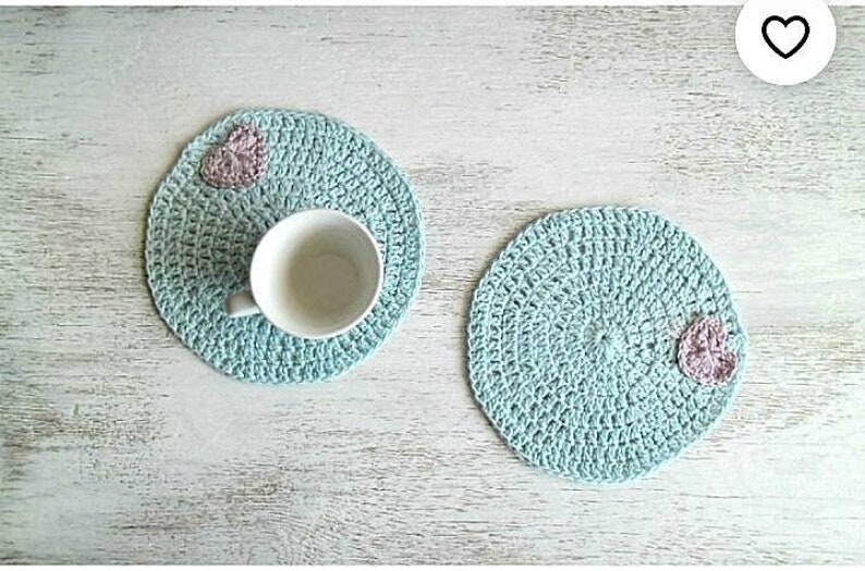 MADE TO ORDER Crocheted placemat mint and lilac with hearts image 4