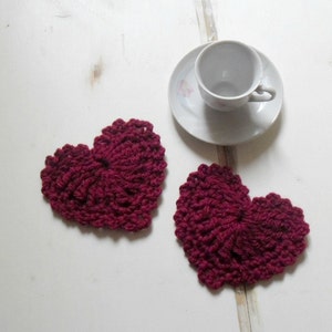 Crochet hearts coasters cherry red Valentine&#39;s day