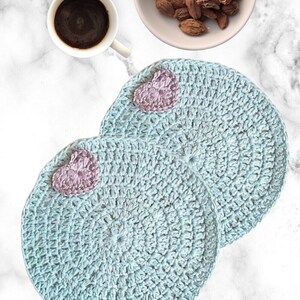 MADE TO ORDER Crocheted placemat mint and lilac with hearts image 7