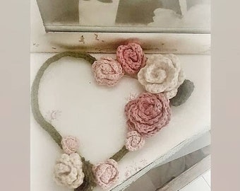 Beautiful decorative garland-heart with crochet roses-shabby-chic rose garland