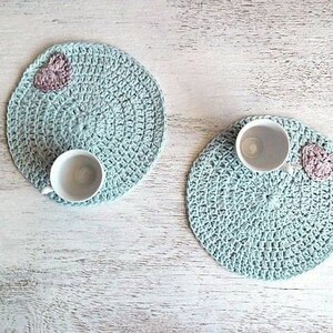 MADE TO ORDER Crocheted placemat mint and lilac with hearts image 8