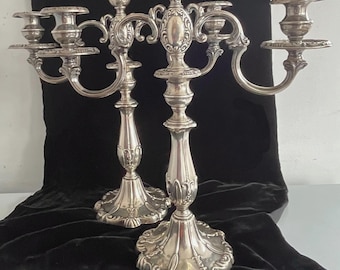 Candelabros de plata esterlina Rochambeau de 38 cm (15 pulgadas), Watson Silver Co., c. 1919, convertibles (par)