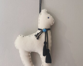Handmade Wool White Little Llama Decoration  | Unique One-of-a-Kind Llama Gift | Natural Nursery Decor or any other space