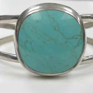 Vintage MEXICO TAXCO Sterling Silver Large TURQUOISE Cuff Bracelet 34.3g 6 3/4&quot;