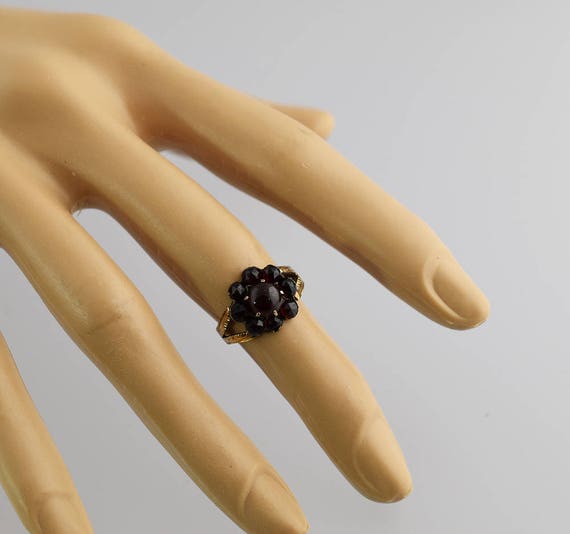 Antique Victorian Bohemian 9K Gold Garnet Flower … - image 8