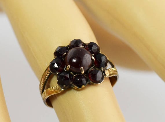 Antique Victorian Bohemian 9K Gold Garnet Flower … - image 1