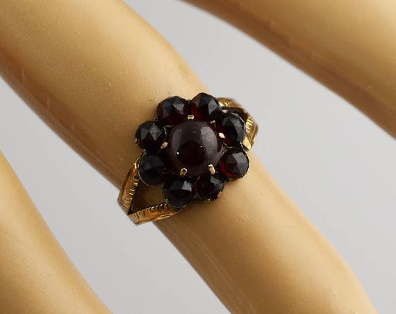 Antique Victorian Bohemian 9K Gold Garnet Flower … - image 3