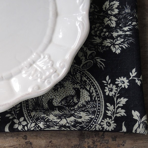 Waverly Black Toile Placemats Set of 4 Lined Placemats Black Cream Floral Toile Linen Mats Home Accents Table Mats Country Manor