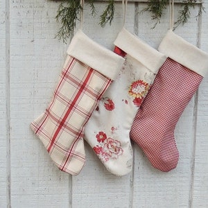 English Country Farmhouse Christmas Stockings, Choice of 1, Heirloom, Custom Order, Holiday Decor, Waverley Norfolk Rose Lined, For the Home image 1