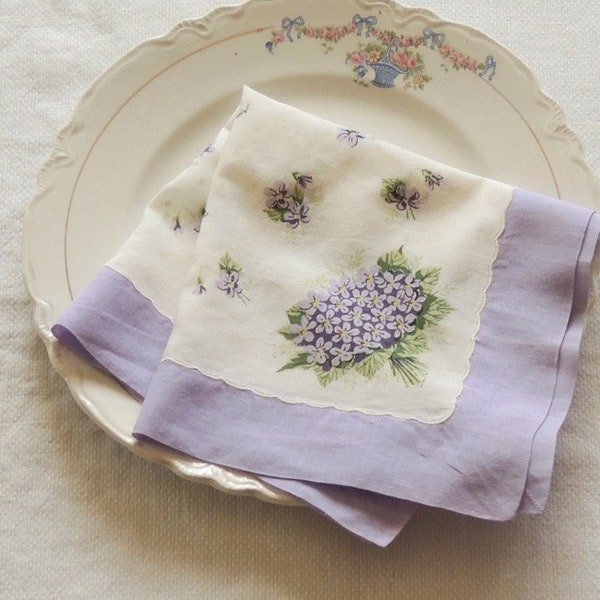 Pretty Violets and White Vintage Cotton Hankie, Weddings, Bridal Gifts, Something Old