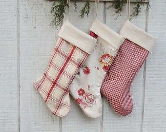 English Country Farmhouse Christmas Stockings, Choice of 1, Heirloom, Custom Order, Holiday Decor, Waverley Norfolk Rose Lined, For the Home