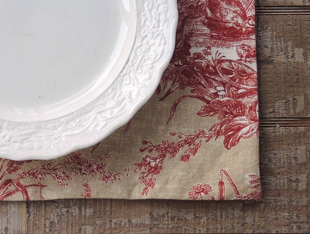 Waverly Red and Beige Toile Lined Placemats Set of 4 La Petite Ferme