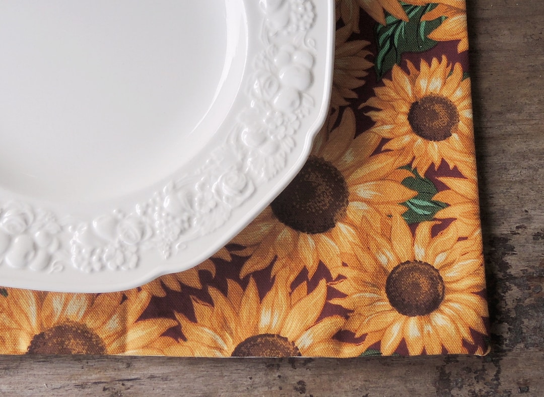Autumn Sunflowers Placemats, Set of 4 Lined Cotton Placemats Farmhouse