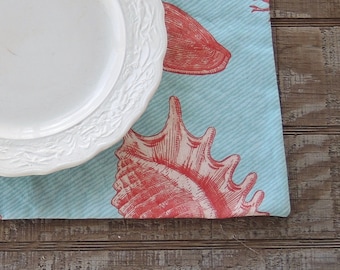 Aqua Sealife Lined Placemats Set of 4 Nautical Placemats Modern Beach Cottage Custom Order Table Decor