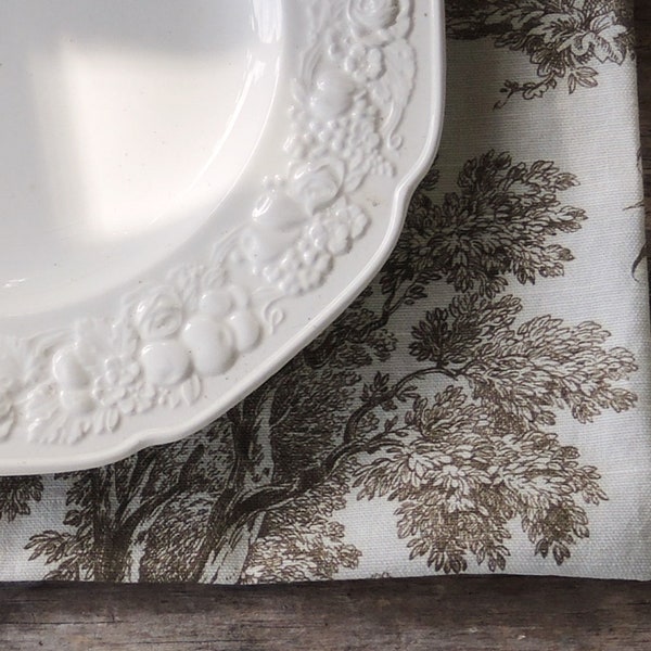 French Country Brown and Cream Toile Placemats Set of 4 Laura Ashley Series English Cottage Style Tea Wedding Party Table Mats Custom Order