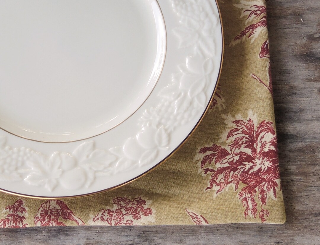 Waverly Red and Beige Toile Lined Placemats Set of 4 Summer Retreat