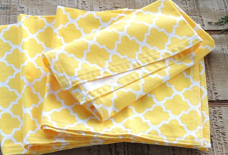 Cloth Napkins Eco Friendly Dinner Napkins Set of 4 Yellow Geometric Print Handmade Cotton Napkins, Reusable, Custom Order image 5